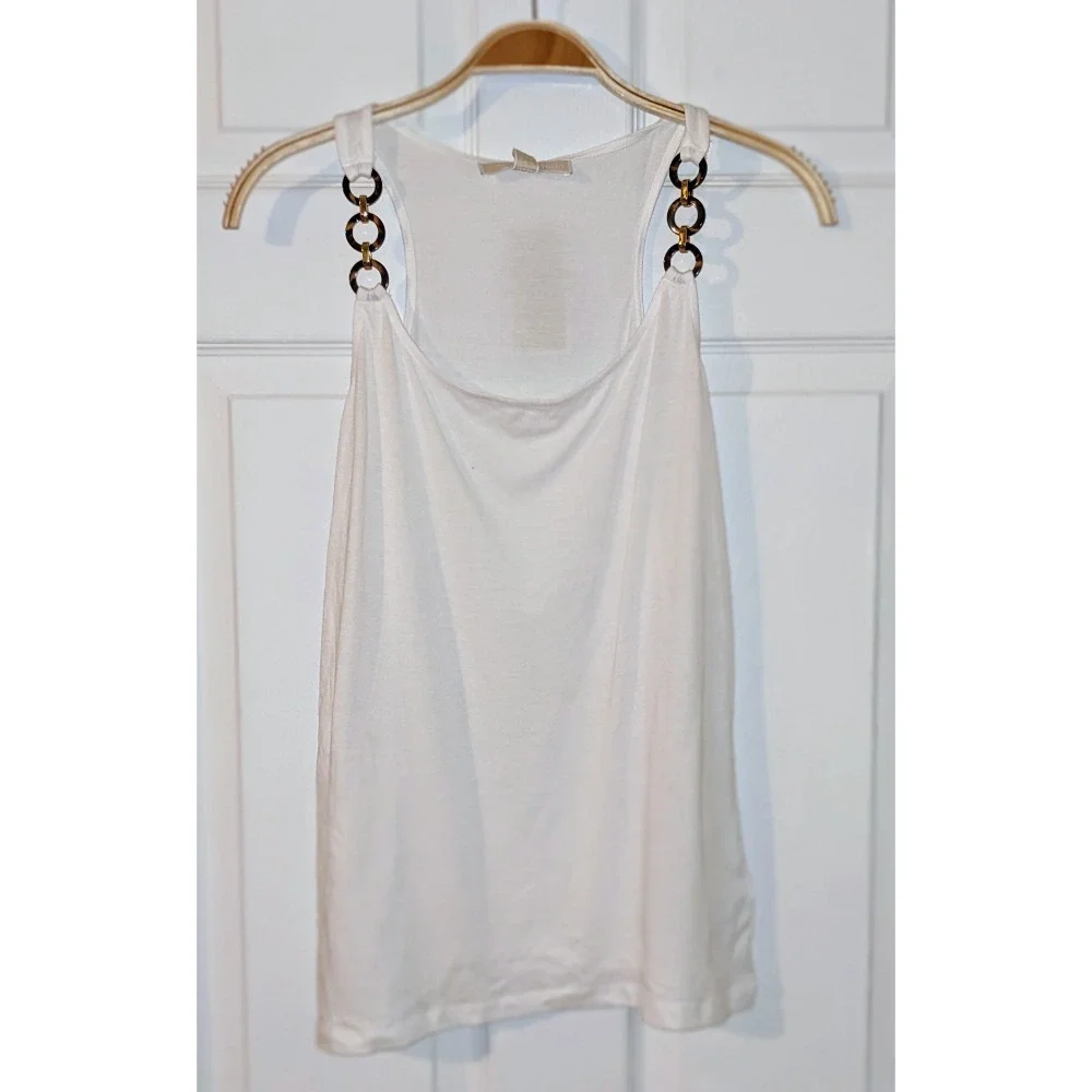 Michael Kors White Tank Top‎ Chain Strap Sleeveless Casual XS NWT $88